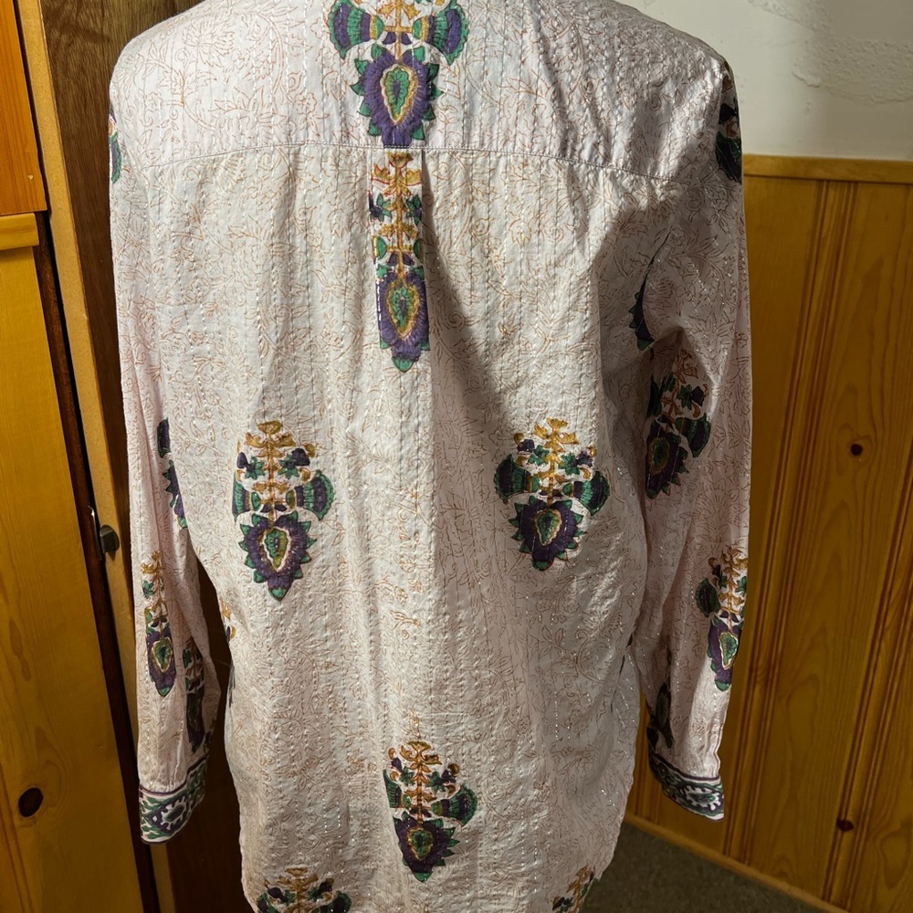 Alix of Bohemia Print Lurex Stripe Shirt Sz-XS - Picture 4 of 9